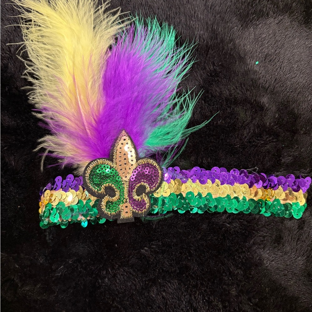 Mardi Gras/ Carnival Colorful Sequin Headband with Feathers